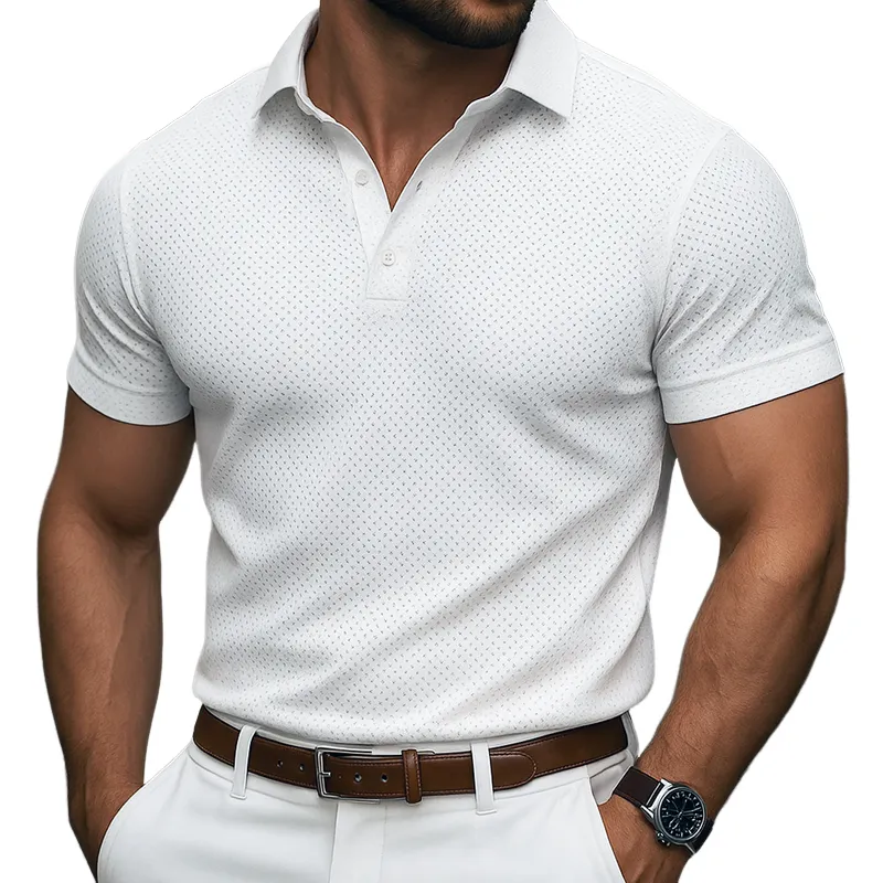 Men's Solid Hollow Lapel Short Sleeve Polo Shirt MTA2385F5Z sold by Manly