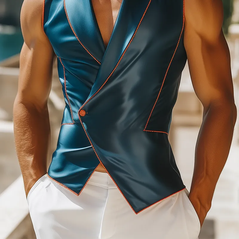 Men's Summer Fashion Casual Green Collar Satin Slim Irregular Design Vest MTA2300F6K sold by Manly product image thumbnail 5