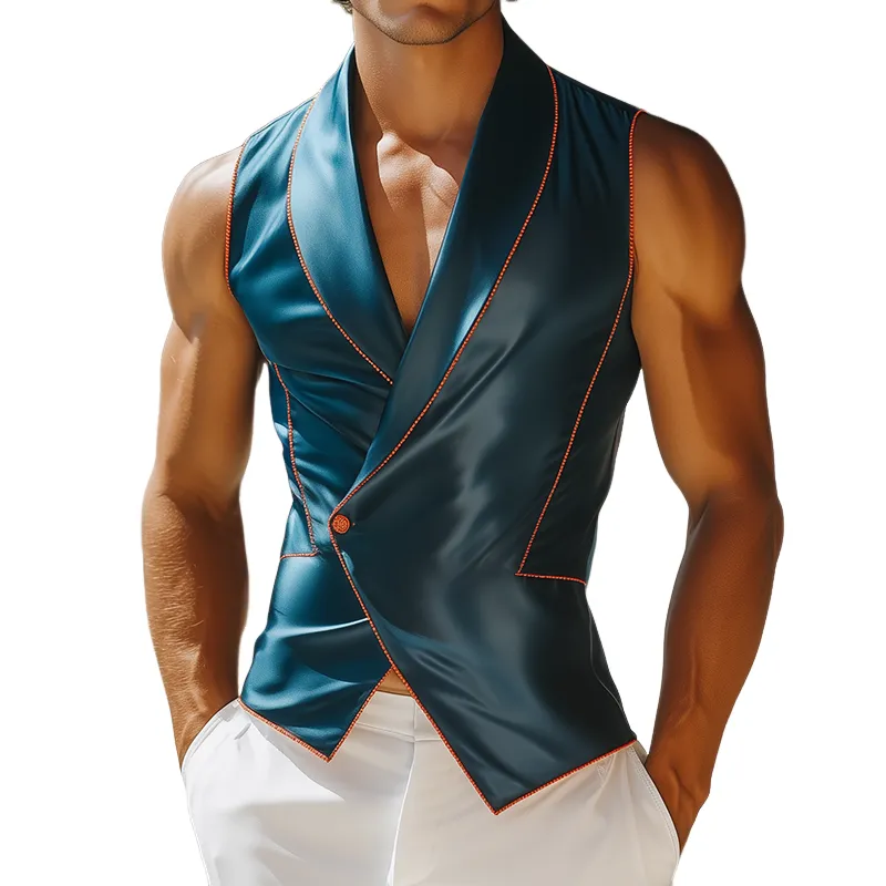 Men's Summer Fashion Casual Green Collar Satin Slim Irregular Design Vest MTA2300F6K sold by Manly