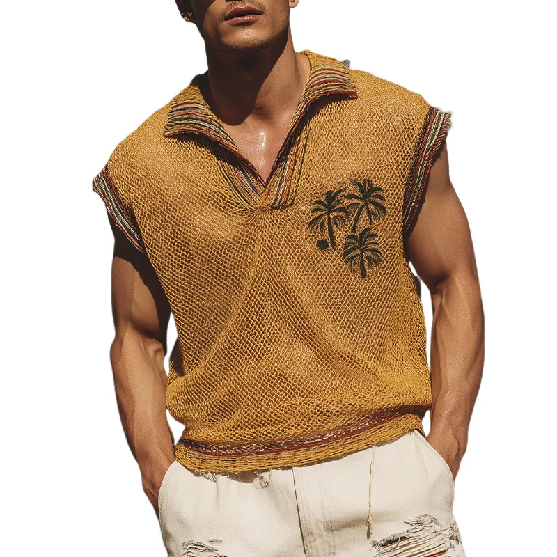 Men's Summer Fashion Casual Mesh V-neck Embroidered Sleeveless T-shirt MTA1927F8K sold by Manly