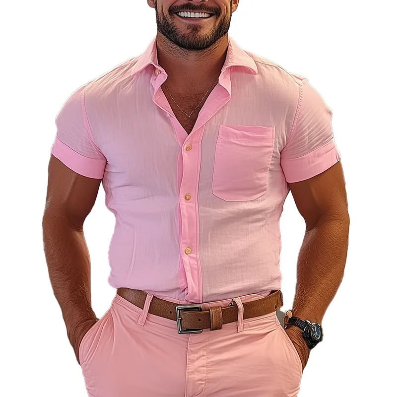 Men's Summer Fashion Solid Color Slub Cotton Short Sleeve Shirt MTA2377F8P sold by Manly
