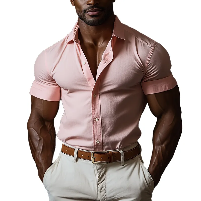 Men's Summer Fashion Solid Color Cotton And Linen Short-Sleeved Shirt MTA2320F1P sold by Manly