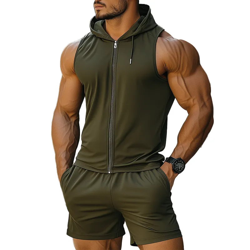 Men's Summer Fashion High Elastic Sports Fabric Sleeveless Shorts Set MTA2367F0P sold by Manly