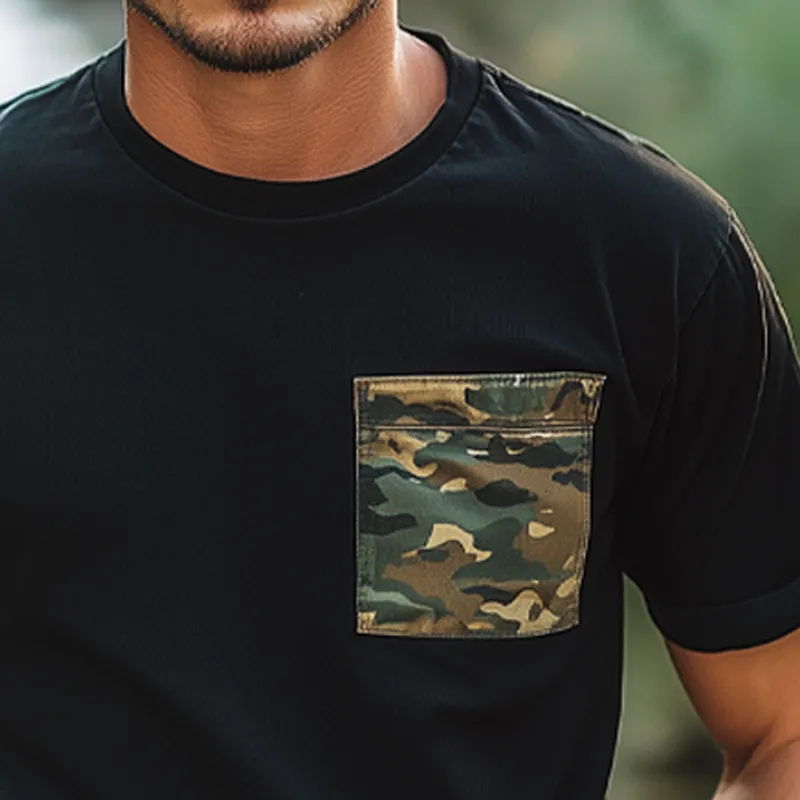 Men's Classic Round Neck Camouflage Patchwork Short Sleeve T-Shirt MTA2381F9U sold by Manly product image thumbnail 4