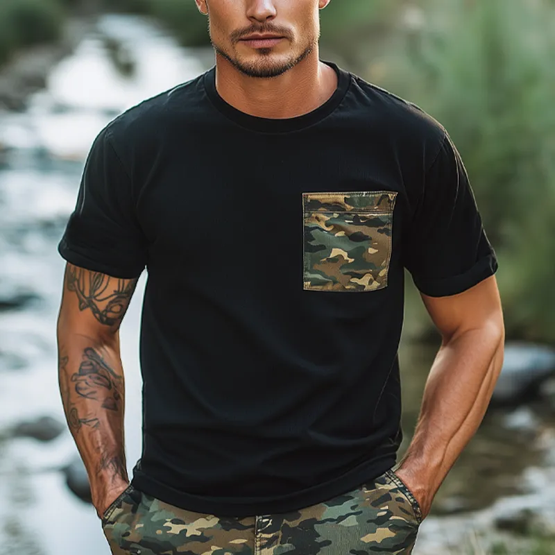 Men's Classic Round Neck Camouflage Patchwork Short Sleeve T-Shirt MTA2381F9U sold by Manly product image thumbnail 2