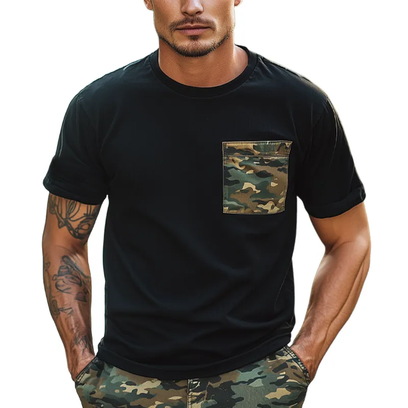 Men's Classic Round Neck Camouflage Patchwork Short Sleeve T-Shirt MTA2381F9U sold by Manly