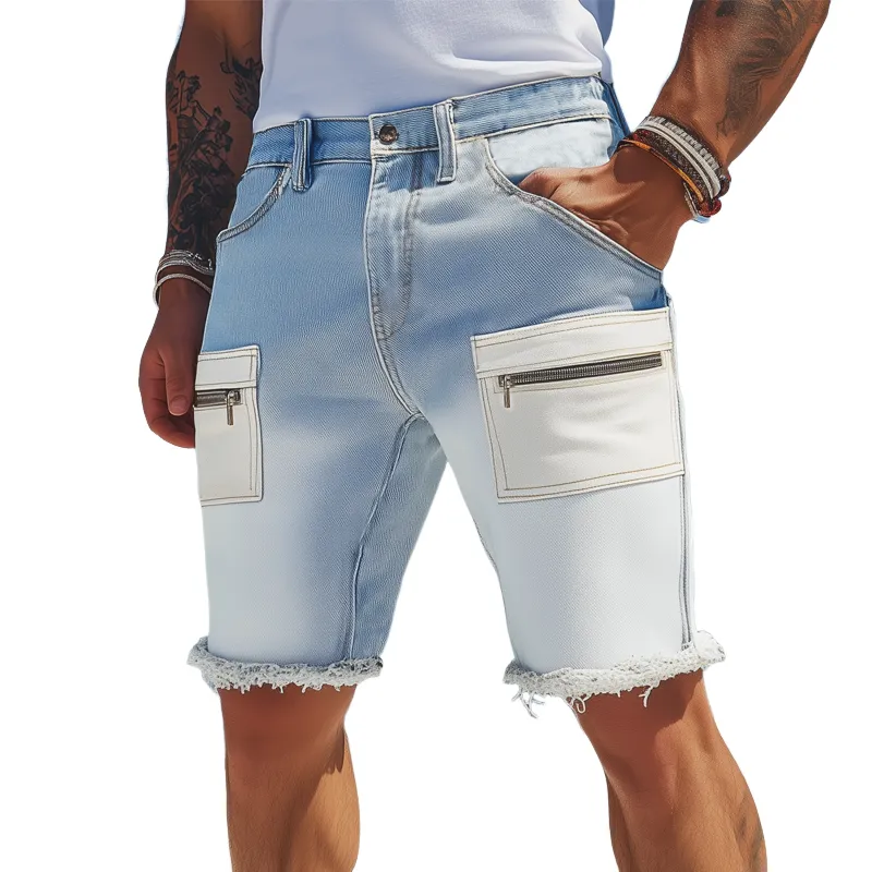 Men's Summer Fashion Washed Gradient Raw Edge Denim Shorts MTA2143F5U sold by Manly