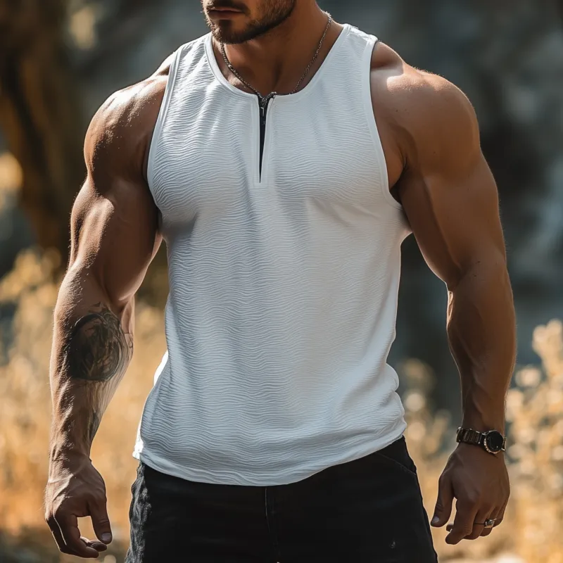 Men's Casual Solid Color Wave Pleated Texture V-neck Slim Fit Tank Top MTA2306F4M sold by Manly product image thumbnail 2