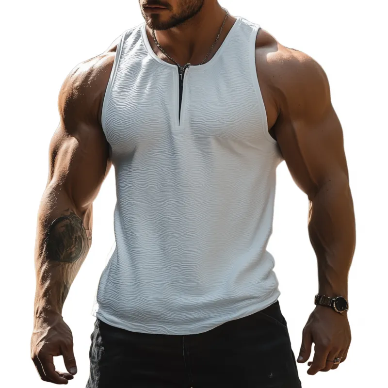 Men's Casual Solid Color Wave Pleated Texture V-neck Slim Fit Tank Top MTA2306F4M sold by Manly