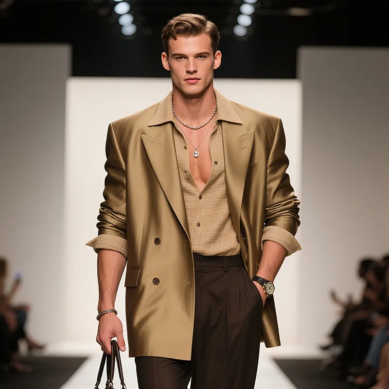 Men's Classic Vintage Style Luxe Satin Double Breasted Blazer MTA2541F7TO sold by Manly product image thumbnail 3