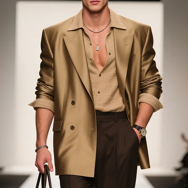 Men's Classic Vintage Style Luxe Satin Double Breasted Blazer MTA2541F7TO sold by Manly product image thumbnail 2