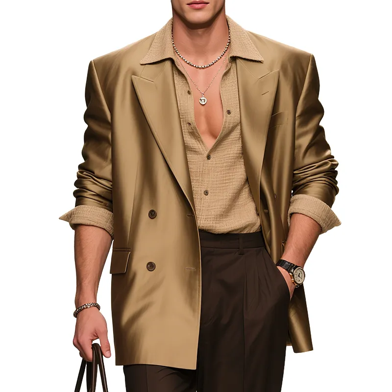 Men's Classic Vintage Style Luxe Satin Double Breasted Blazer MTA2541F7TO sold by Manly