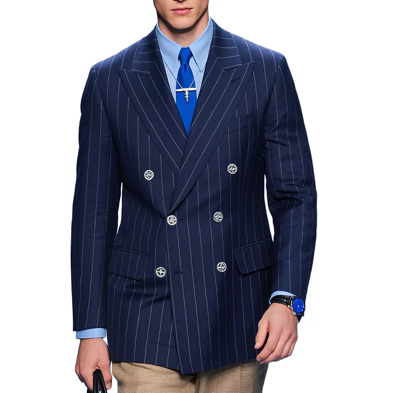 Men's Classic Vintage Luxury Striped Double Breasted Blazer MTA2513F2TO sold by Manly