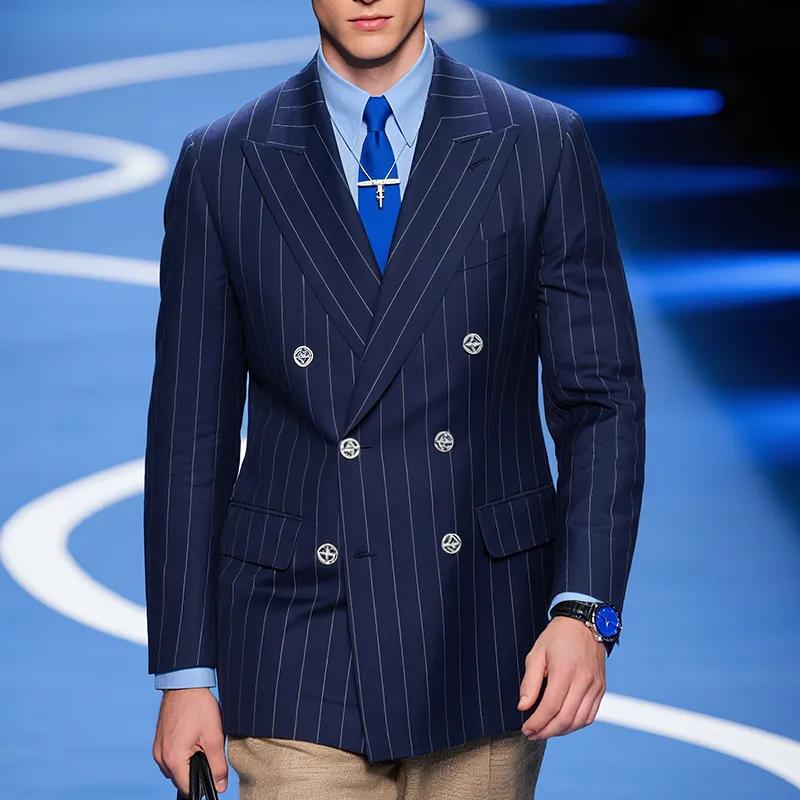 Men's Classic Vintage Luxury Striped Double Breasted Blazer MTA2513F2TO sold by Manly product image thumbnail 2