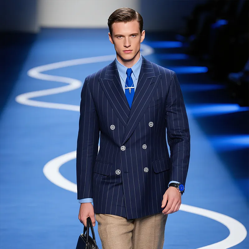 Men's Classic Vintage Luxury Striped Double Breasted Blazer MTA2513F2TO sold by Manly product image thumbnail 3