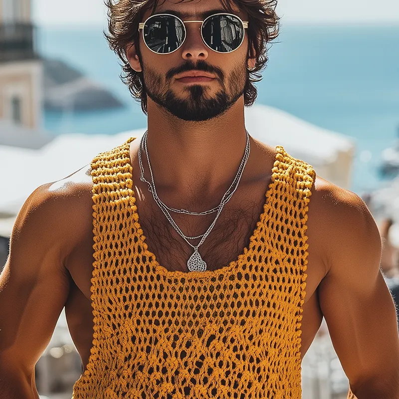 Men's Fashion Casual Hollow Knitted Three-Dimensional Pattern U-Neck Tank Top MTA2577F4K sold by Manly product image thumbnail 4