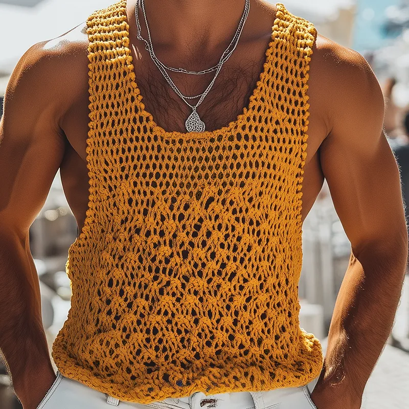 Men's Fashion Casual Hollow Knitted Three-Dimensional Pattern U-Neck Tank Top MTA2577F4K sold by Manly product image thumbnail 5