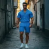 Men's Spring And Summer Fashion Casual Cool Pleated Fabric Short-sleeved Shirt Shorts Set MTA2594F5K sold by Manly