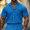 Men's Spring And Summer Fashion Casual Cool Pleated Fabric Short-sleeved Shirt Shorts Set MTA2594F5K sold by Manly