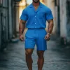 Men's Spring And Summer Fashion Casual Cool Pleated Fabric Short-sleeved Shirt Shorts Set MTA2594F5K sold by Manly