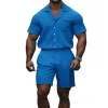 Men's Spring And Summer Fashion Casual Cool Pleated Fabric Short-sleeved Shirt Shorts Set MTA2594F5K sold by Manly