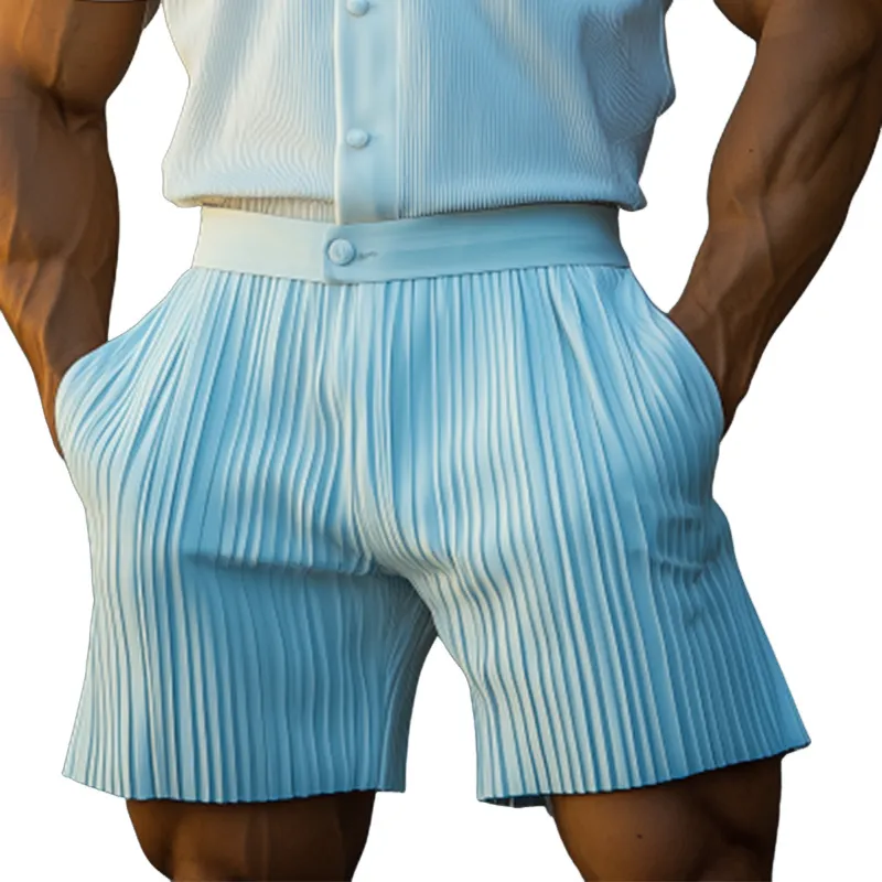 Men's Spring And Summer Fashion Casual Cool Pleated Fabric Shorts MTA2554F8K sold by Manly