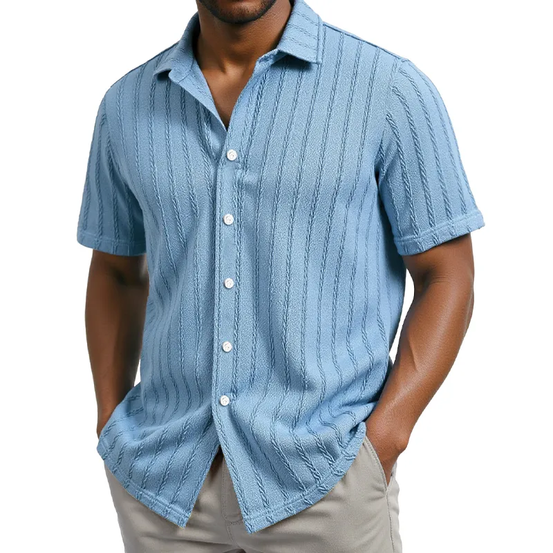 Men's Solid Color Striped Textured Short Sleeve Shirt MTA2551F8X sold by Manly product image thumbnail 2
