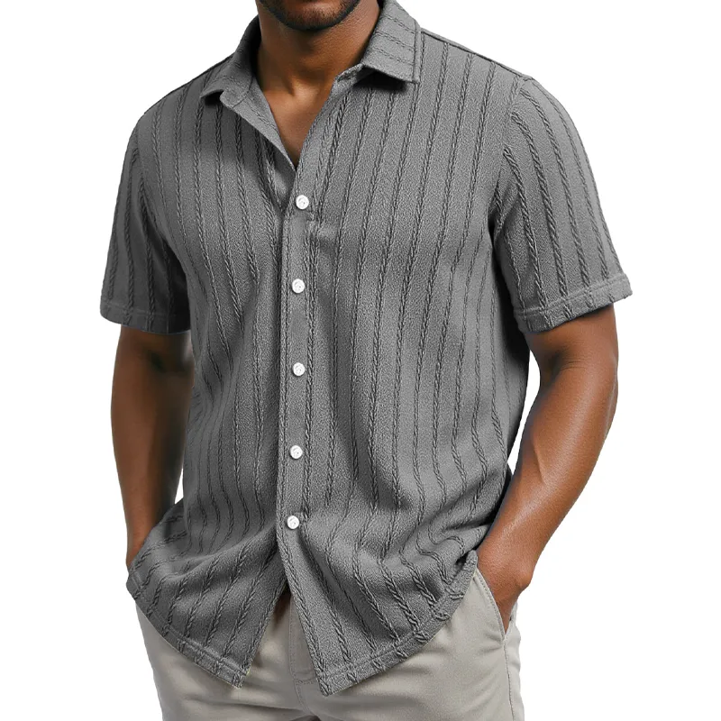 Men's Solid Color Striped Textured Short Sleeve Shirt MTA2551F8X sold by Manly
