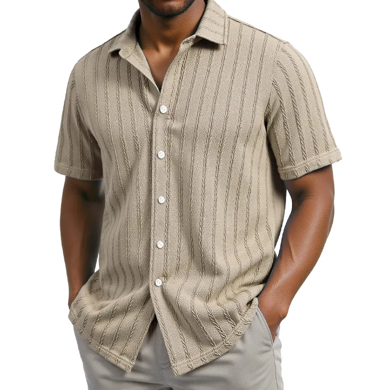 Men's Solid Color Striped Textured Short Sleeve Shirt MTA2551F8X sold by Manly product image thumbnail 4