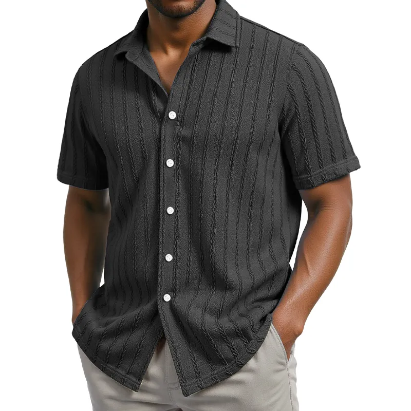 Men's Solid Color Striped Textured Short Sleeve Shirt MTA2551F8X sold by Manly product image thumbnail 3