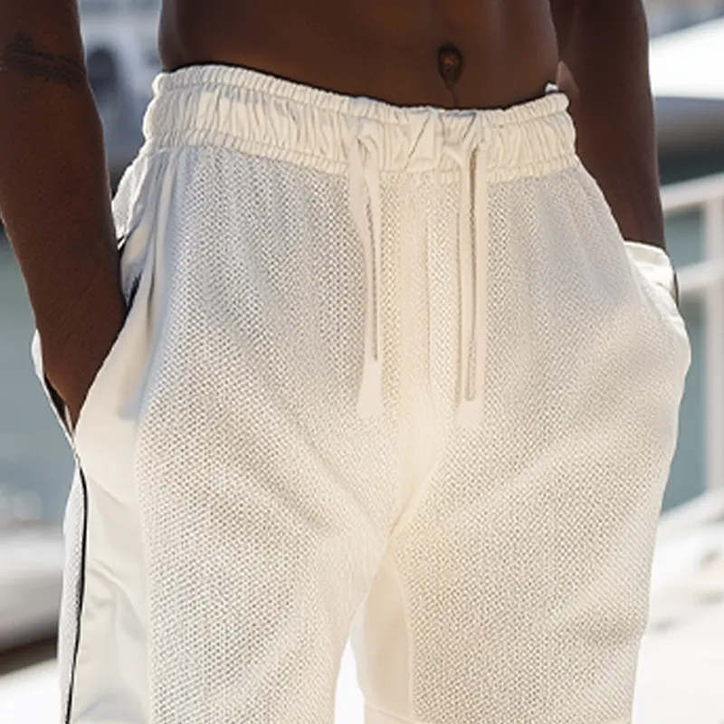 Men's Spring And Summer Fashion Casual Breathable Mesh Fabric Splicing Cotton Blend Hem Print Elastic Waist Shorts MTA2577F2K sold by Manly product image thumbnail 4