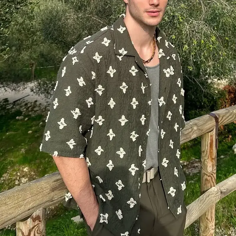 Men's Summer Textured Crochet Embroidered Short Sleeve Shirt MTA2551F3U sold by Manly product image thumbnail 3