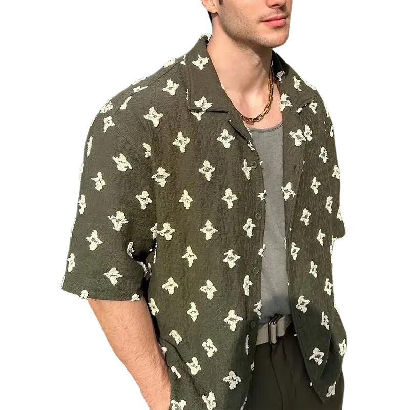 Men's Summer Textured Crochet Embroidered Short Sleeve Shirt MTA2551F3U sold by Manly