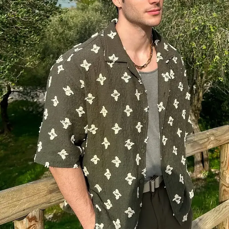 Men's Summer Textured Crochet Embroidered Short Sleeve Shirt MTA2551F3U sold by Manly product image thumbnail 2