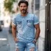 Men's Summer Ripped Denim Crew Neck T-Shirt MTA2477F7U sold by Manly