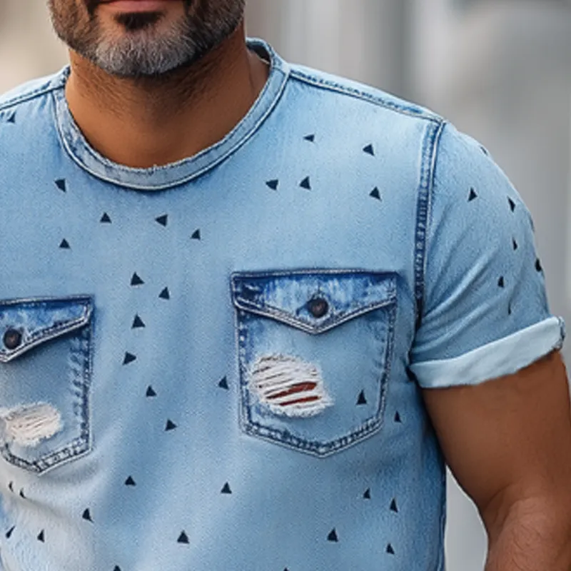 Men's Summer Ripped Denim Crew Neck T-Shirt MTA2477F7U sold by Manly product image thumbnail 4