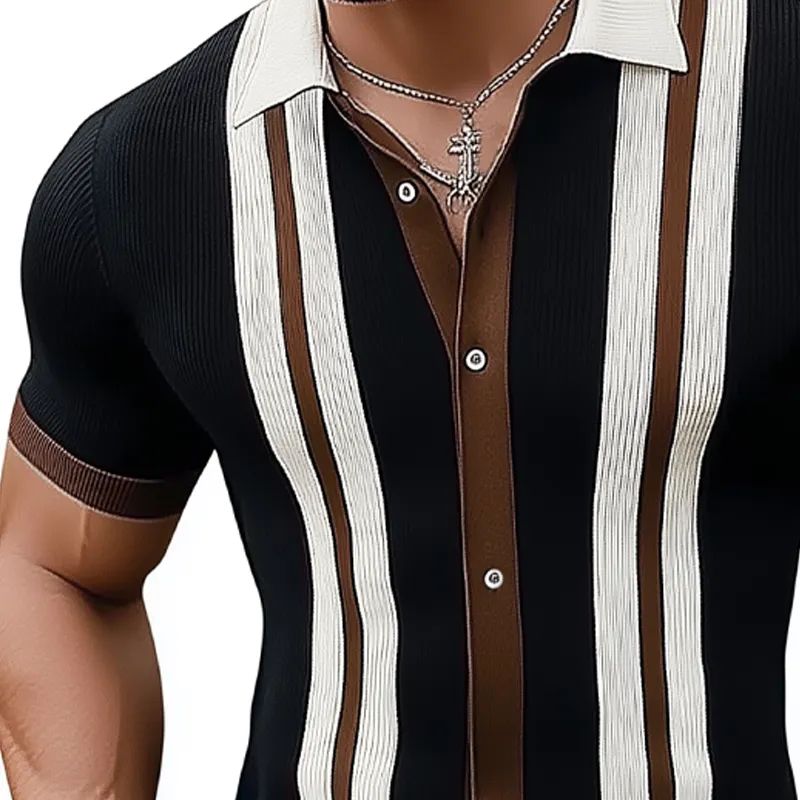 Men's Business Slim Fit Colorblock Knitted Button Short Sleeve Shirt MTA2414F9U sold by Manly product image thumbnail 2