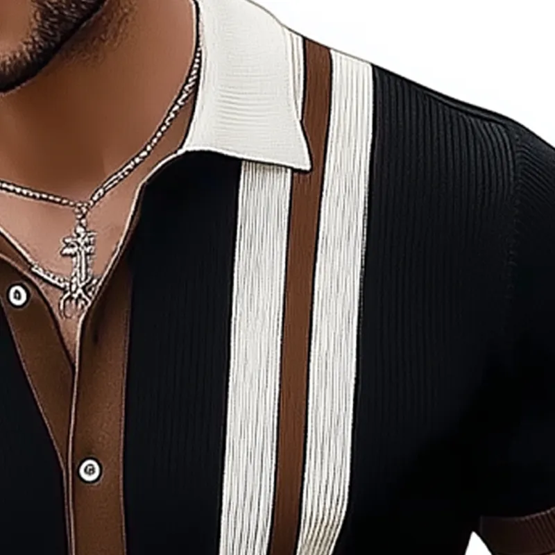 Men's Business Slim Fit Colorblock Knitted Button Short Sleeve Shirt MTA2414F9U sold by Manly product image thumbnail 3