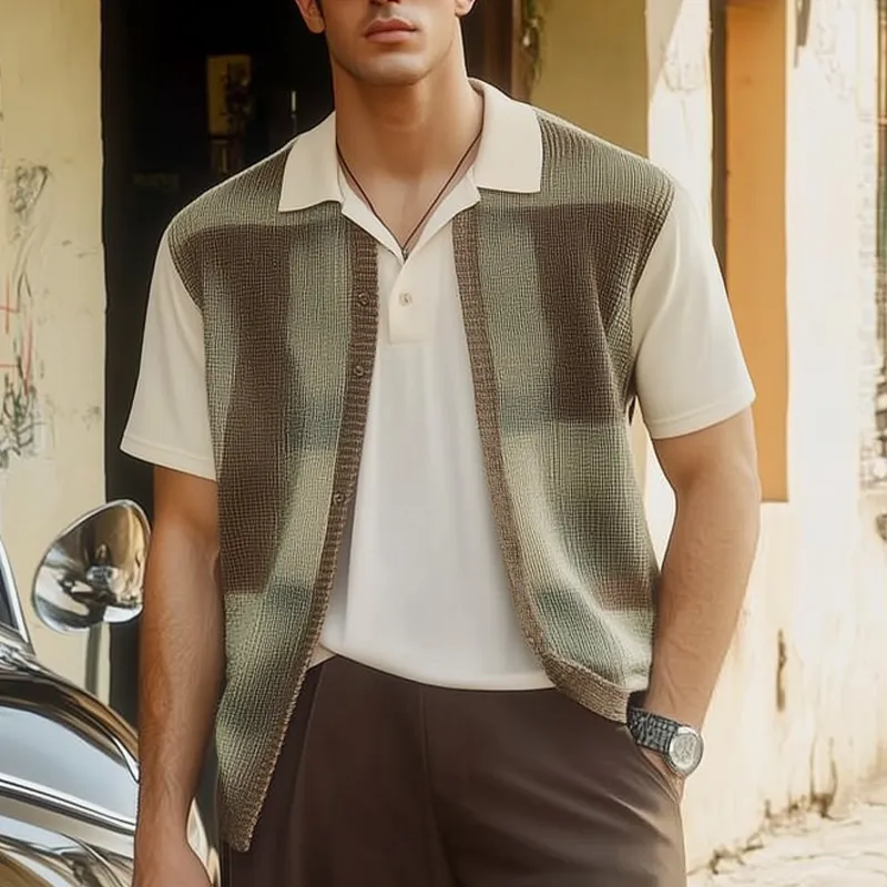 Men's Summer Rendered Knit Button Short Sleeve Shirt MTA2490F1U sold by Manly product image thumbnail 2