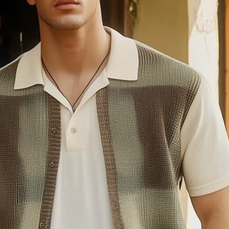 Men's Summer Rendered Knit Button Short Sleeve Shirt MTA2490F1U sold by Manly product image thumbnail 4