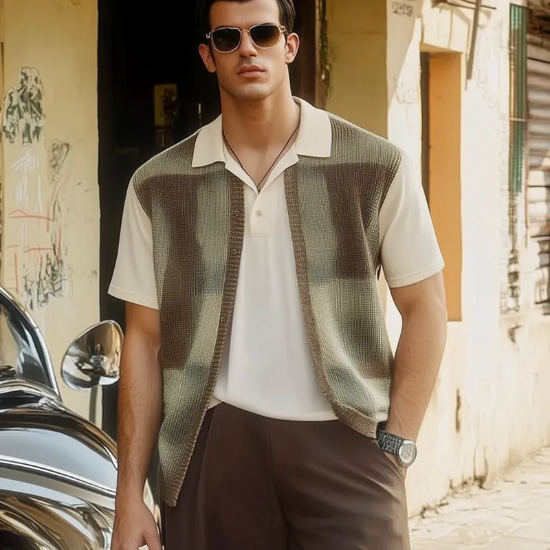 Men's Summer Rendered Knit Button Short Sleeve Shirt MTA2490F1U sold by Manly product image thumbnail 3