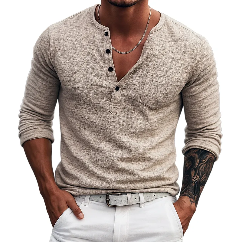 Men's Henley Collar Long Sleeve T-Shirt MTA2480F9Z sold by Manly