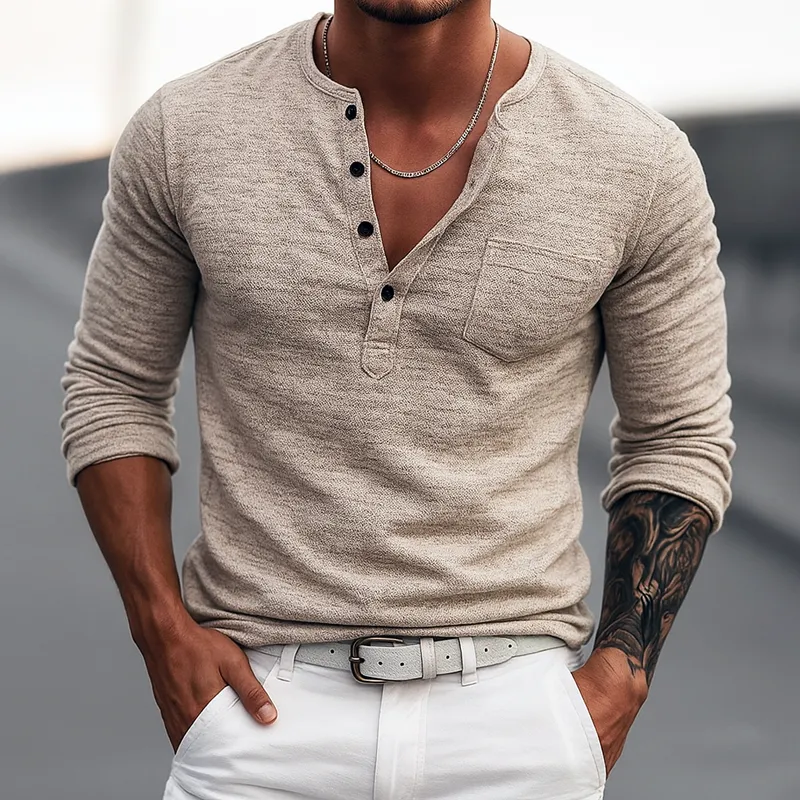 Men's Henley Collar Long Sleeve T-Shirt MTA2480F9Z sold by Manly product image thumbnail 2