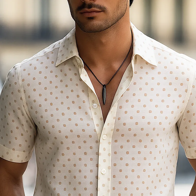 Men's Polka Dot Lapel Short Sleeve Shirt MTA2433F2Z sold by Manly product image thumbnail 3