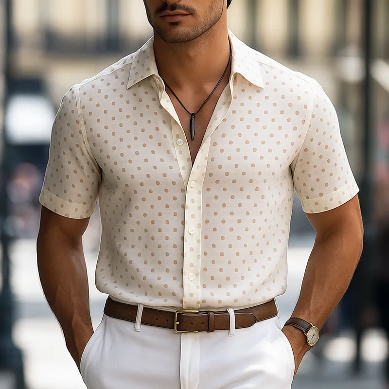 Men's Polka Dot Lapel Short Sleeve Shirt MTA2433F2Z sold by Manly product image thumbnail 2