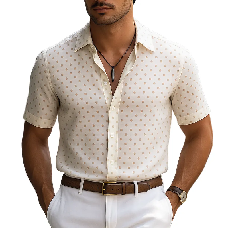 Men's Polka Dot Lapel Short Sleeve Shirt MTA2433F2Z made by Manly