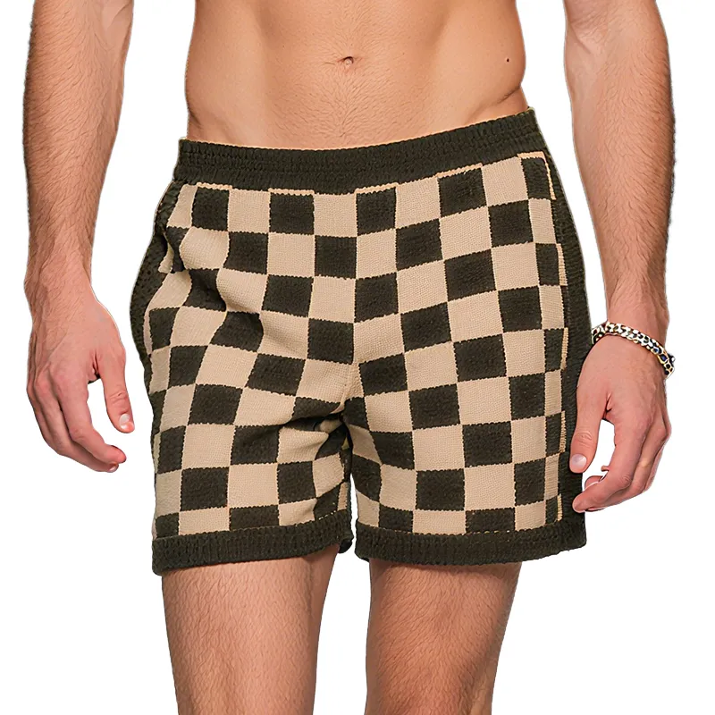 Men's Retro Casual Old Money Style Knitted Checkerboard Shorts MTA2465F6TO sold by Manly