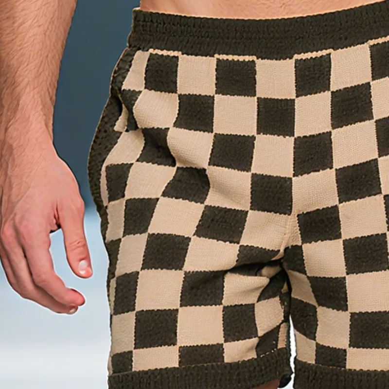 Men's Retro Casual Old Money Style Knitted Checkerboard Shorts MTA2465F6TO sold by Manly product image thumbnail 3