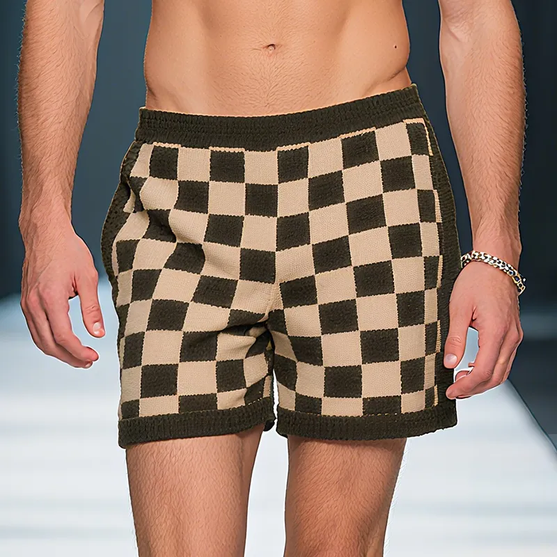 Men's Retro Casual Old Money Style Knitted Checkerboard Shorts MTA2465F6TO sold by Manly product image thumbnail 2