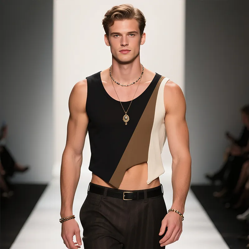 Men's Retro Casual Old Money Style Knitted Crew Neck Tank Top MTA2430F9TO sold by Manly product image thumbnail 3